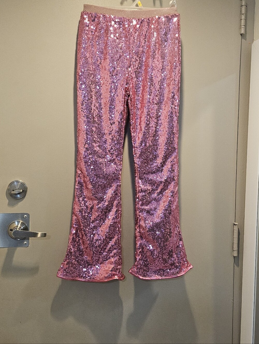 Kids Pink Sequin Flared Pants